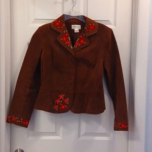 Vintage Chadwicks Womens Jacket Suede Leather Floral Embroidered Boho 1990s
